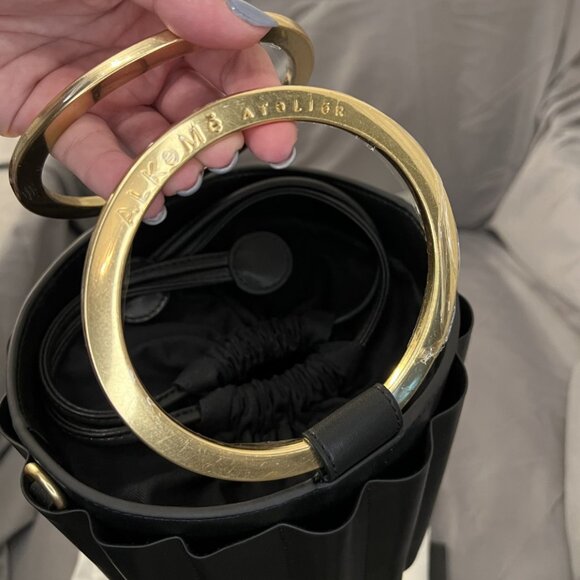 Unique Metal Handle Bucket, Black, Vegan Leather, Alkeme Atelier, "Water" NWOT - Picture 10 of 12